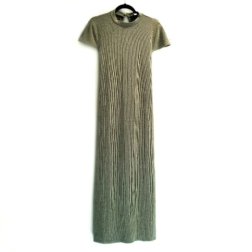 TopShop Short-Sleeve Maxi Dress Size 14 Moss / Olive Green Color Stretch Fabric